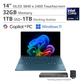 Lenovo - Yoga Slim 9i - Copilot+ PC - 14" 4K 120Hz OLED Touchscreen Laptop - Intel Core Ultra 7 258V 2024 - 32GB RAM - 1TB SSD - Tidal Teal