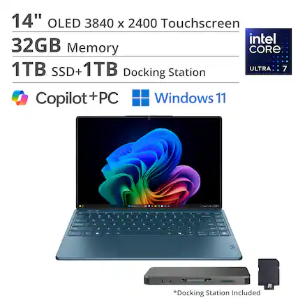 14" OLED 3840 x 2400 Touchscreen
32GB Memory
1TB SSD + 1TB Docking Station
Intel Core Ultra 7
Copilot+PC
Windows 11
*Docking Station Included