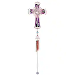 FC Design - 30" Long Purple Cross Wind Chime with Copper Gem Outdoor Patio or Garden Hanging Decoration - Multi-Color
