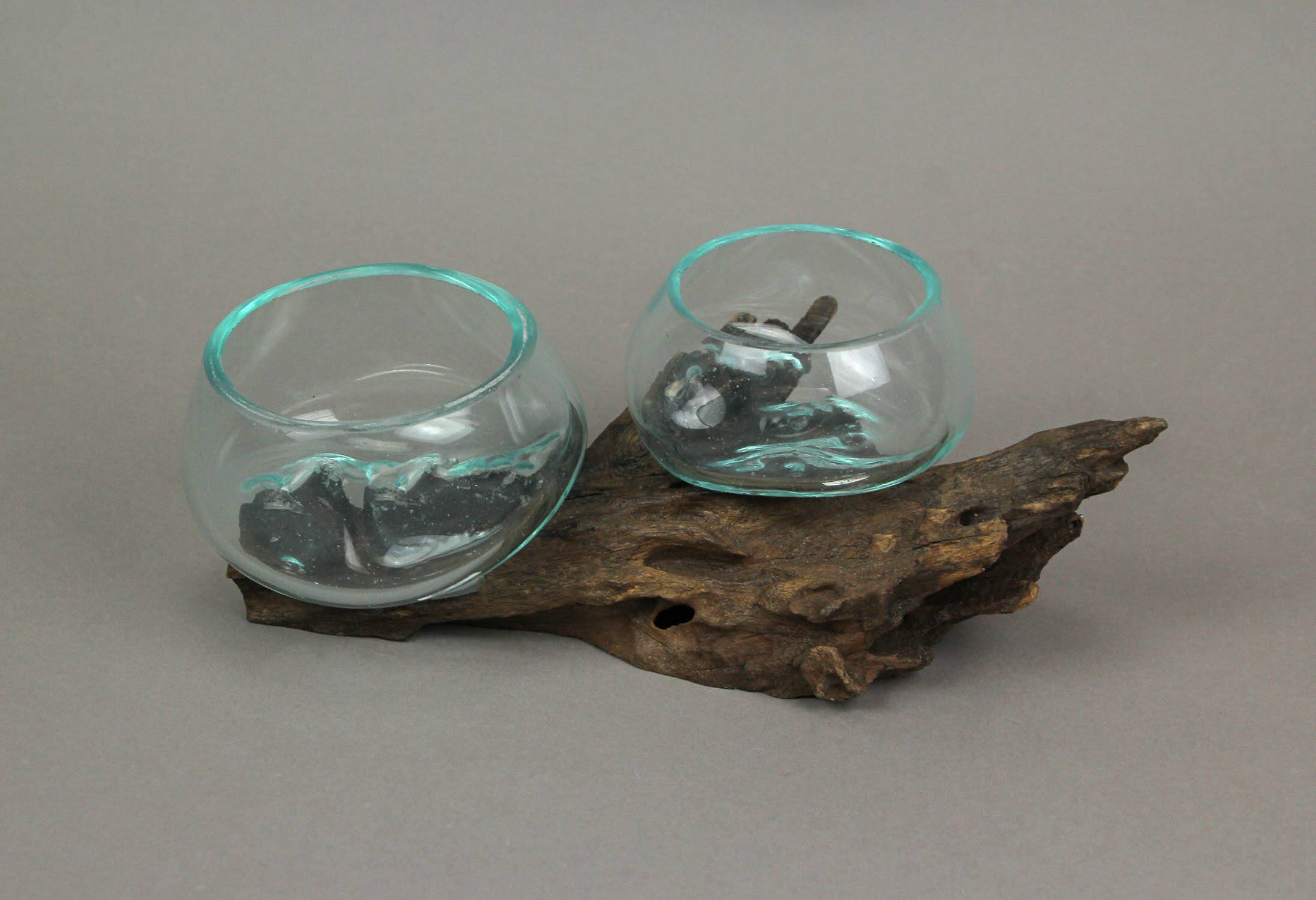 Alt View 3. Contrast Inc. - Molten Glass On Coffee Wood Root Double Decorative Bowl Vase Plant Terrarium - Brown.