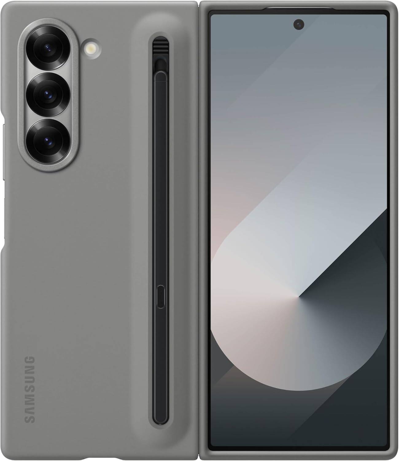 Front. Samsung - SAMSUNG Galaxy Z Fold 6 S Pen Phone Case, Protective Cover with Built-in S Pen Holder Slot I Color: Gray - Gray.