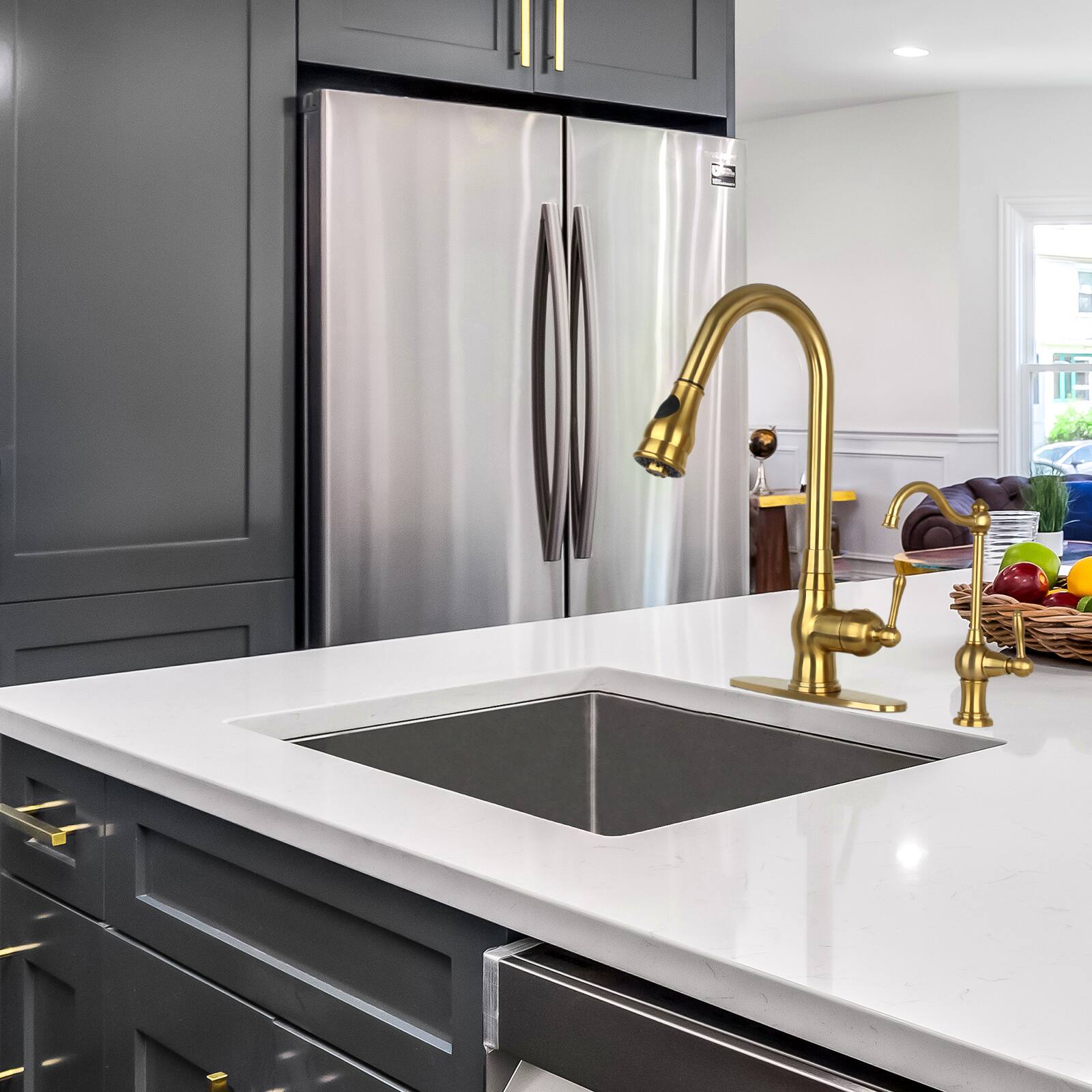 Alt View 3. Akicon - Akicon One-Handle Solid Brass Kitchen Drinking Water Filter Faucet in Brushed Gold - Brushed Gold.