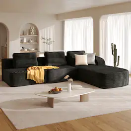 Pinmoco - Modular Sectional Sofa, Sleeper Sofa Bed with 3 Pillows, Boneless Couch with Side Pockets - Right Chaise Black