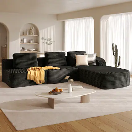 Front. Pinmoco - PINMOCO Modular Sectional Sofa, Sleeper Sofa Bed with 3 Pillows, Boneless Couch with Side Pockets - Right Chaise Black.