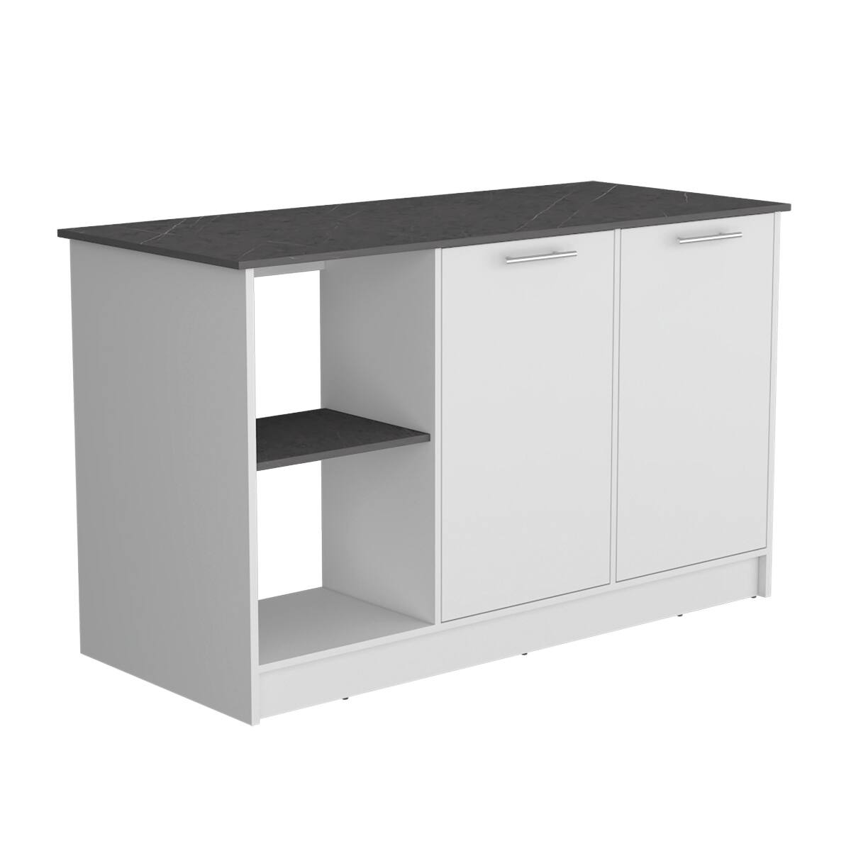 Alt View 1. Loheer - Loheer White Kitchen Island with Large Countertop Double Door Cabinet - White.