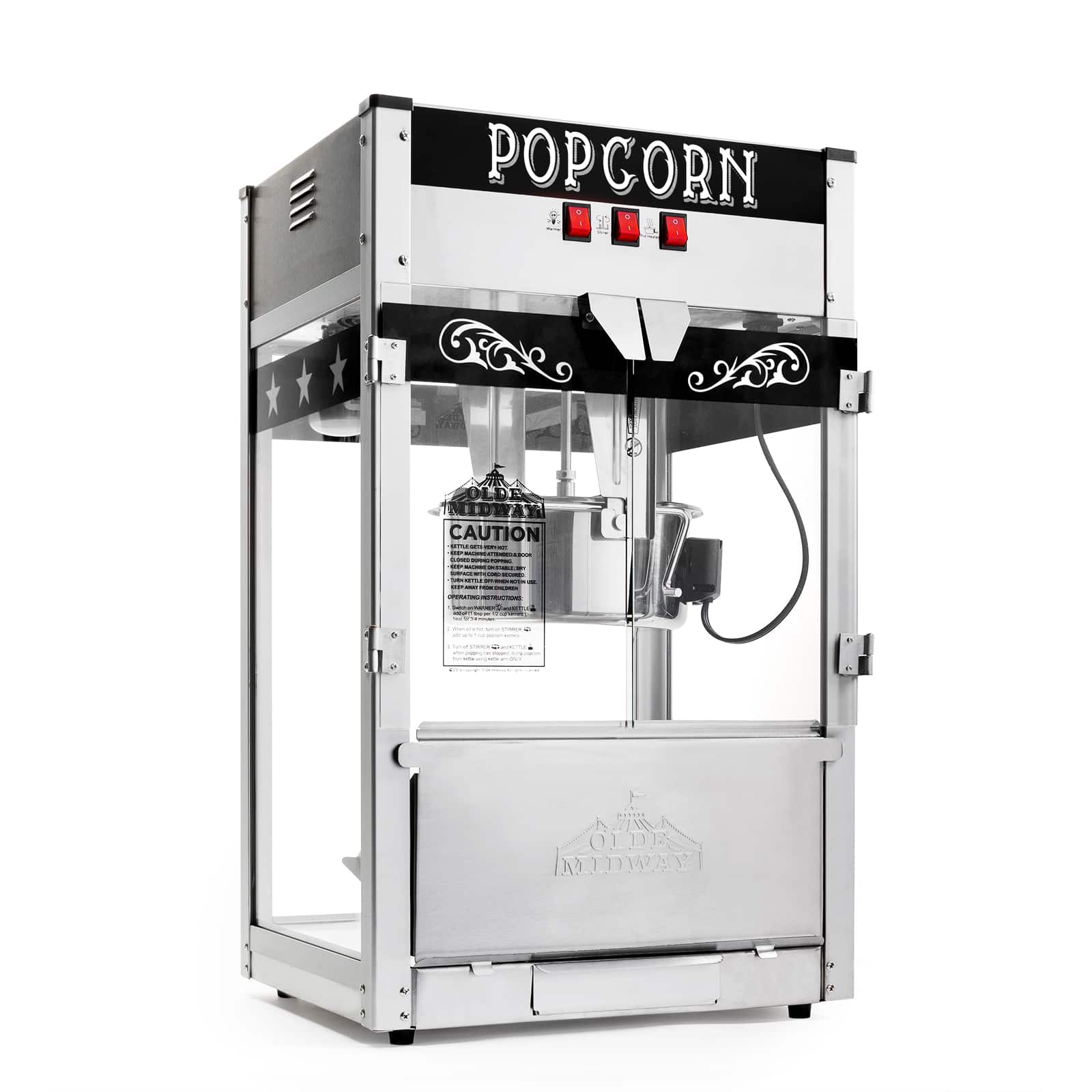 Olde Midway - Commercial Popcorn Machine Maker Popper with Large 12-oz Kettle - Black