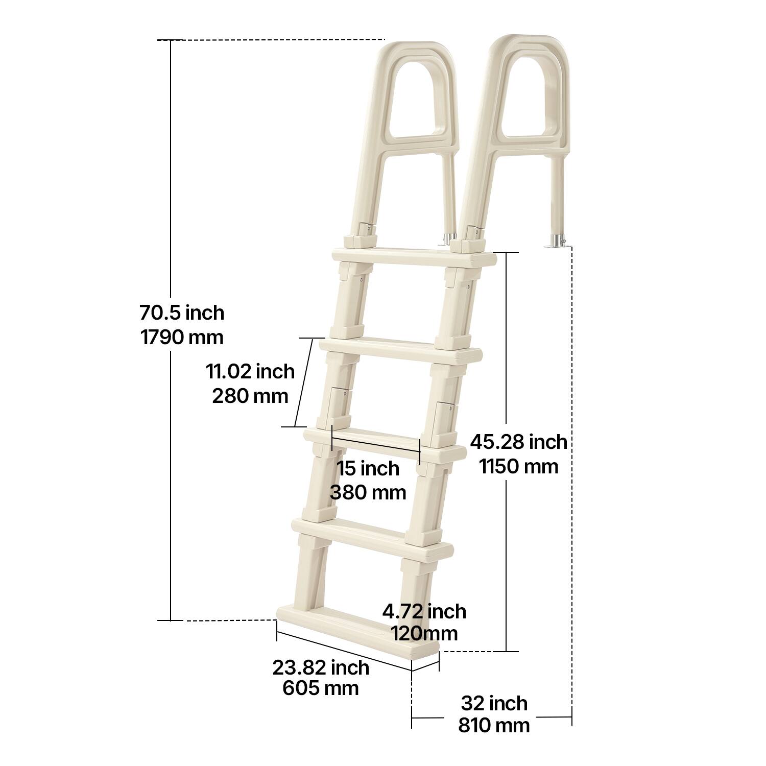 70.5 inch  
1790 mm  

11.02 inch  
280 mm  

15 inch  
380 mm  

45.28 inch  
1150 mm  

4.72 inch  
120 mm  

23.82 inch  
605 mm  

32 inch  
810 mm