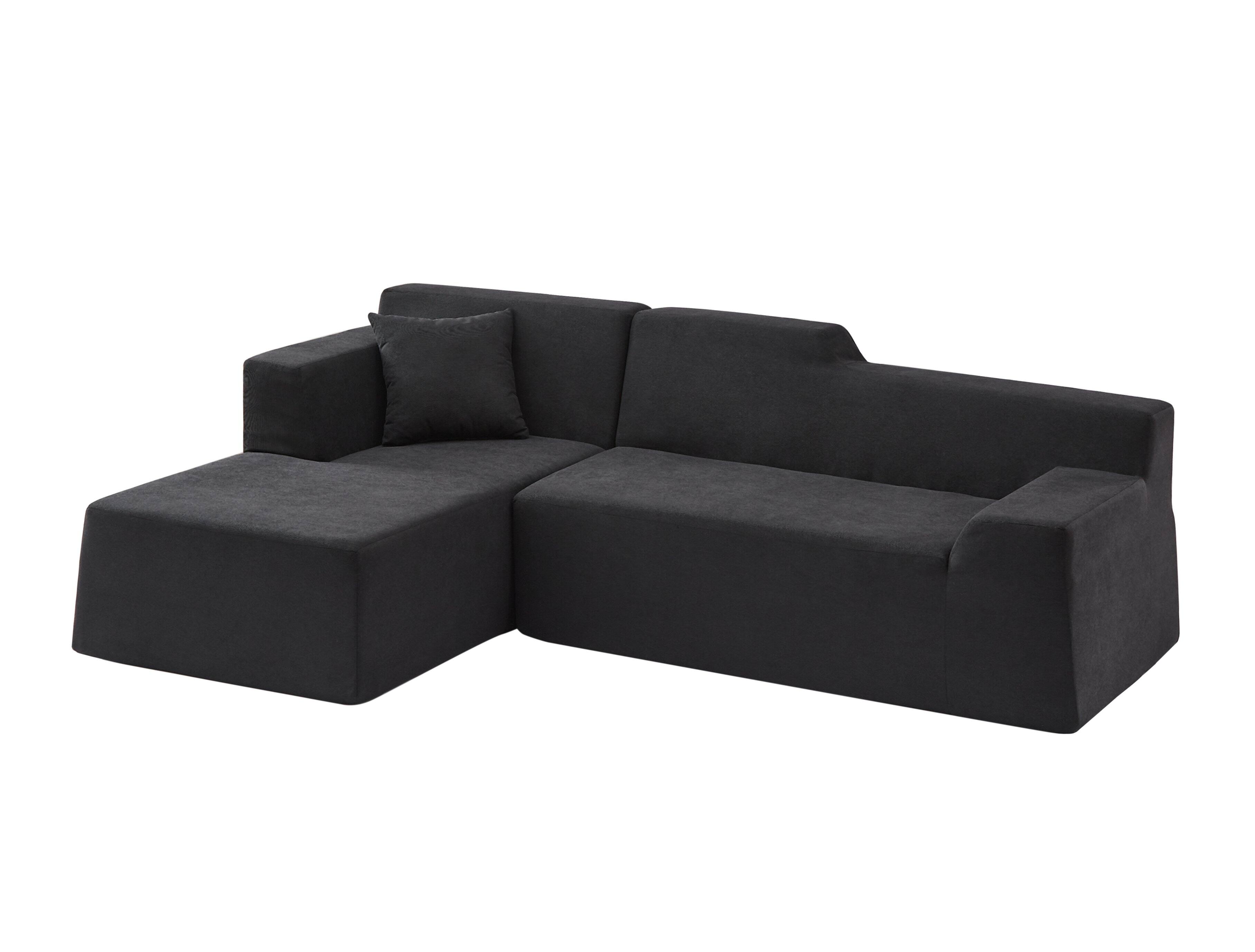 Alt View 2. Anysun - Anysun L-Shaped Design Left-Facing Modern Minimalist Corduroy High Raised Thickened Back Sofa - Black.