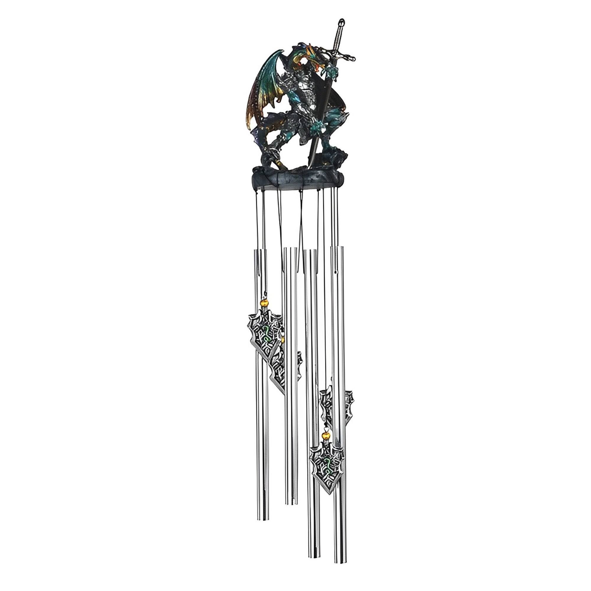 FC Design - 23" Long Round Top Armored Dragon Wind Chime Outdoor Patio or Garden Hanging Decoration - Multi-Color