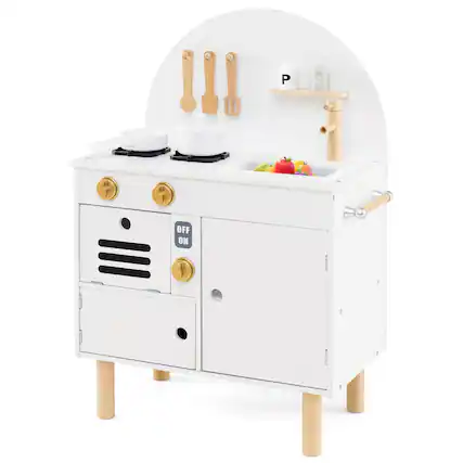 Front. Costway - Costway Play Kitchen for Kids with Stoves Faucet Sink Microwave Oven Cooking Accessories - White.