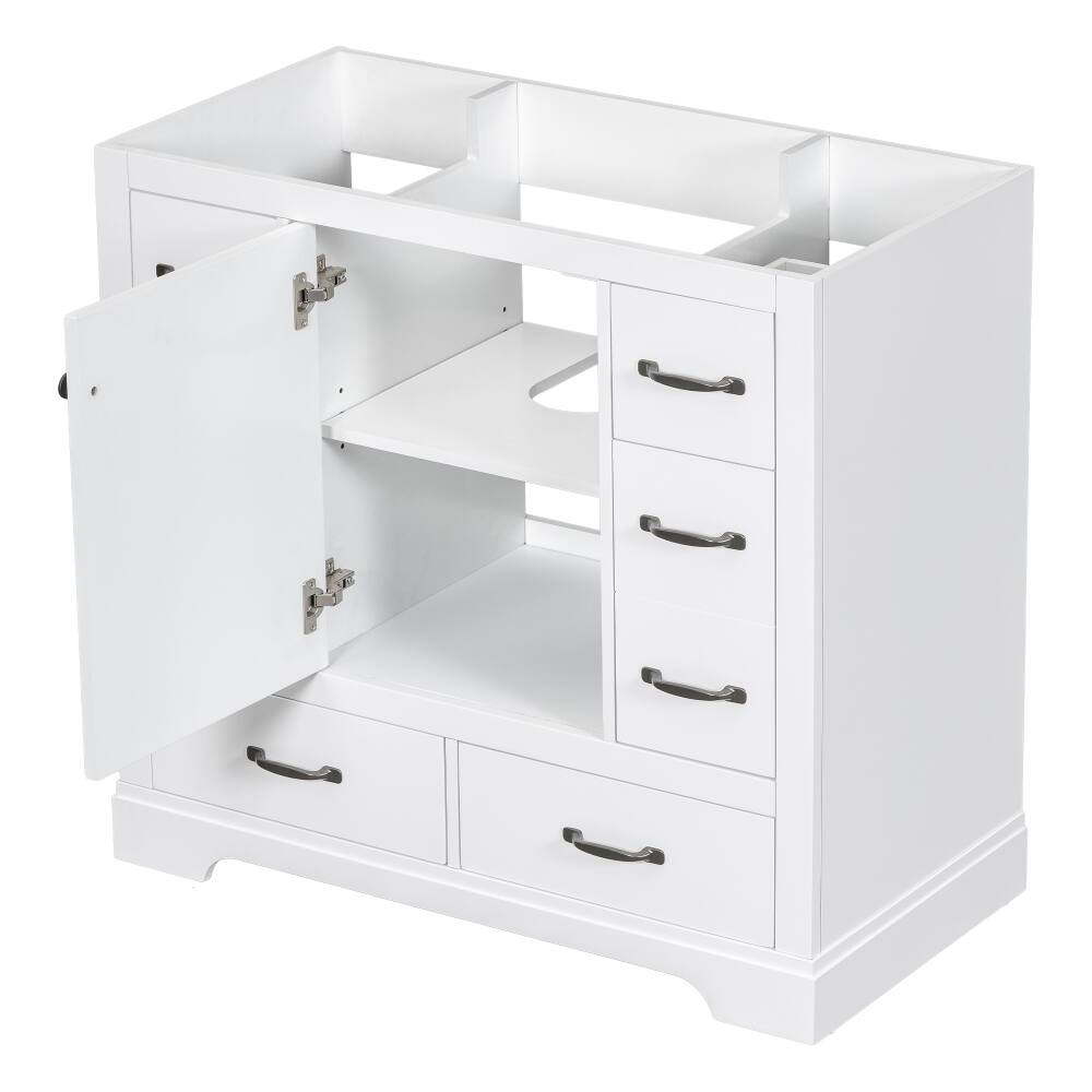 Alt View 7. Loheer - Loheer 36 inch bathroom vanity base only, White Freestanding Cabinet with 6 Drawers - White.