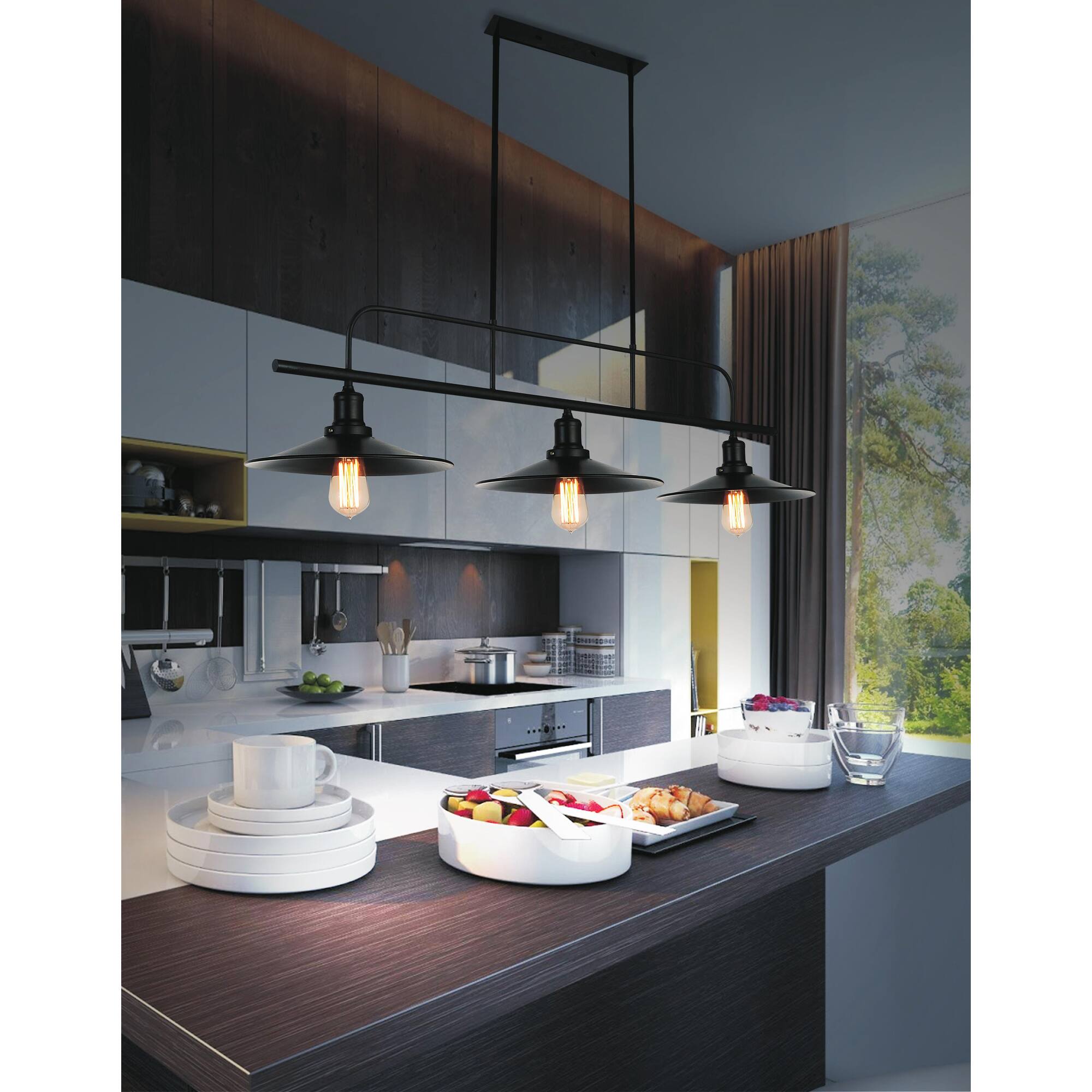 Angle. CWI Lighting - Brave 3 Light Pool Table Light With Black Finish - Black.