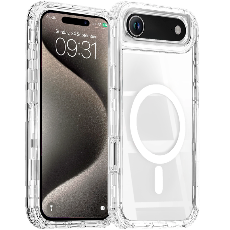 Entronix - Magnetic Case for iPhone 17 Air - Heavy Duty Triple-Layer Protection - Clear