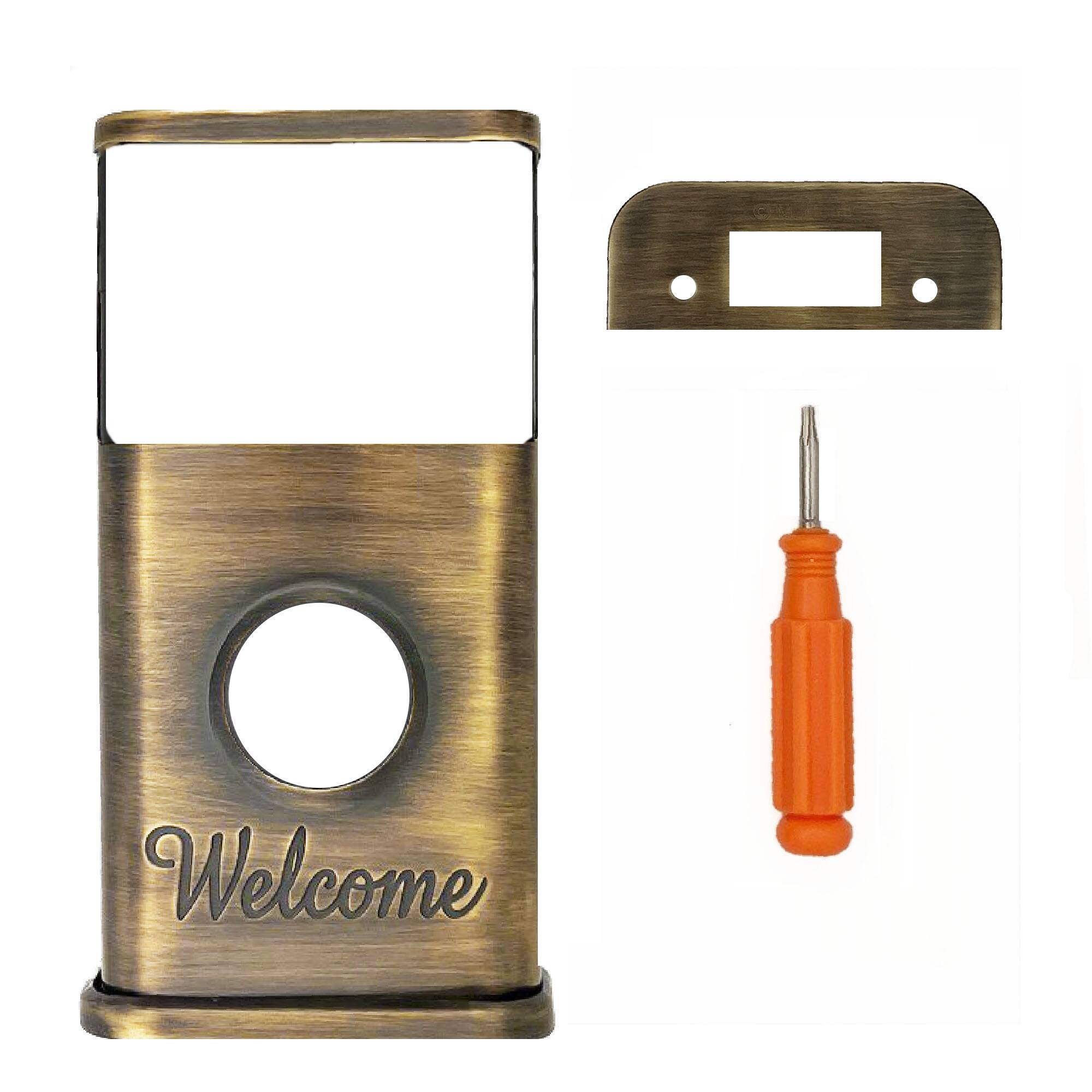 Back. Michael Healy - Welcome Video Doorbell Cover (Ring 2nd Gen) - Antique Brass.