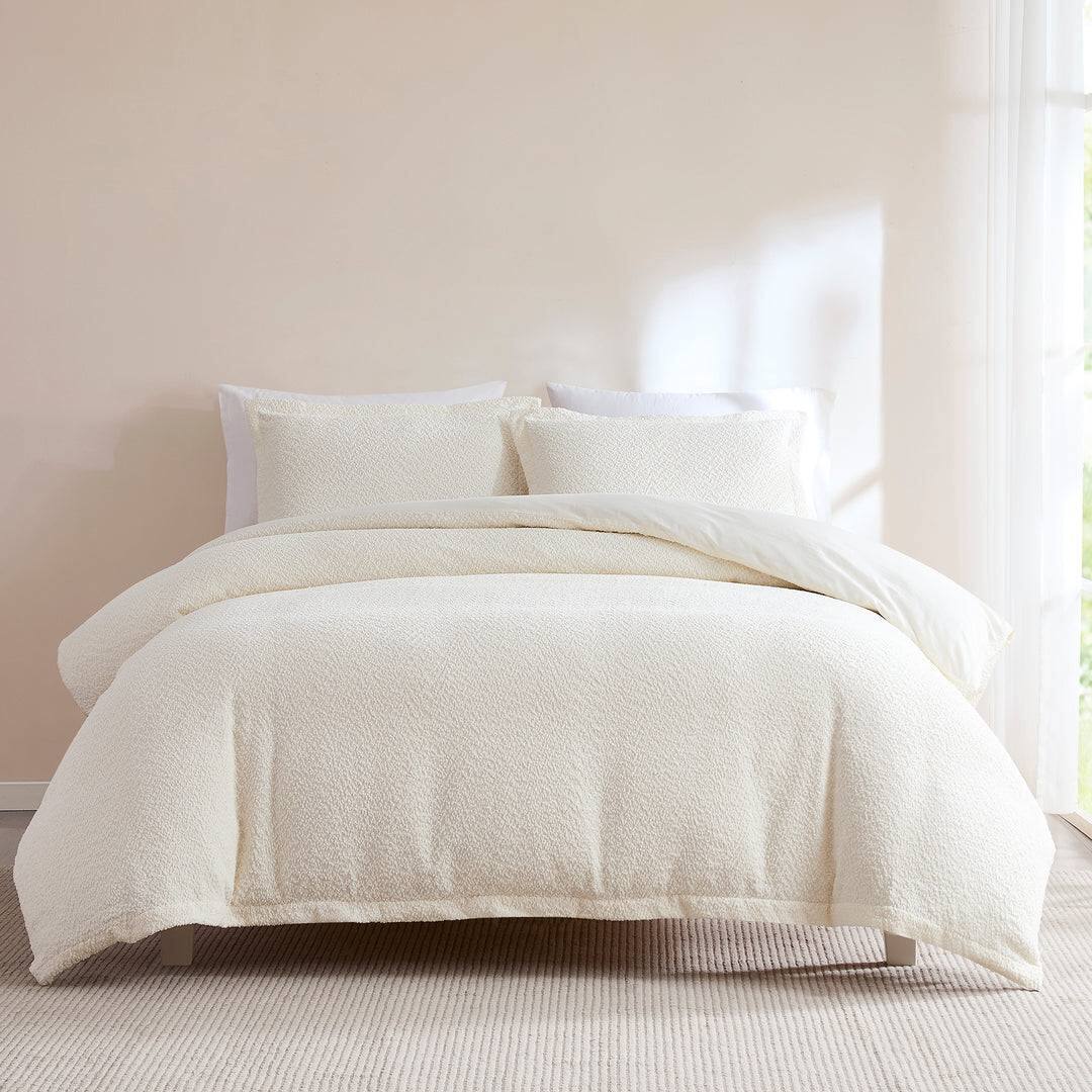 Front. Hivvago - Full / Queen 3-Piece Off White Boucle Duvet Cover Set - Off White.