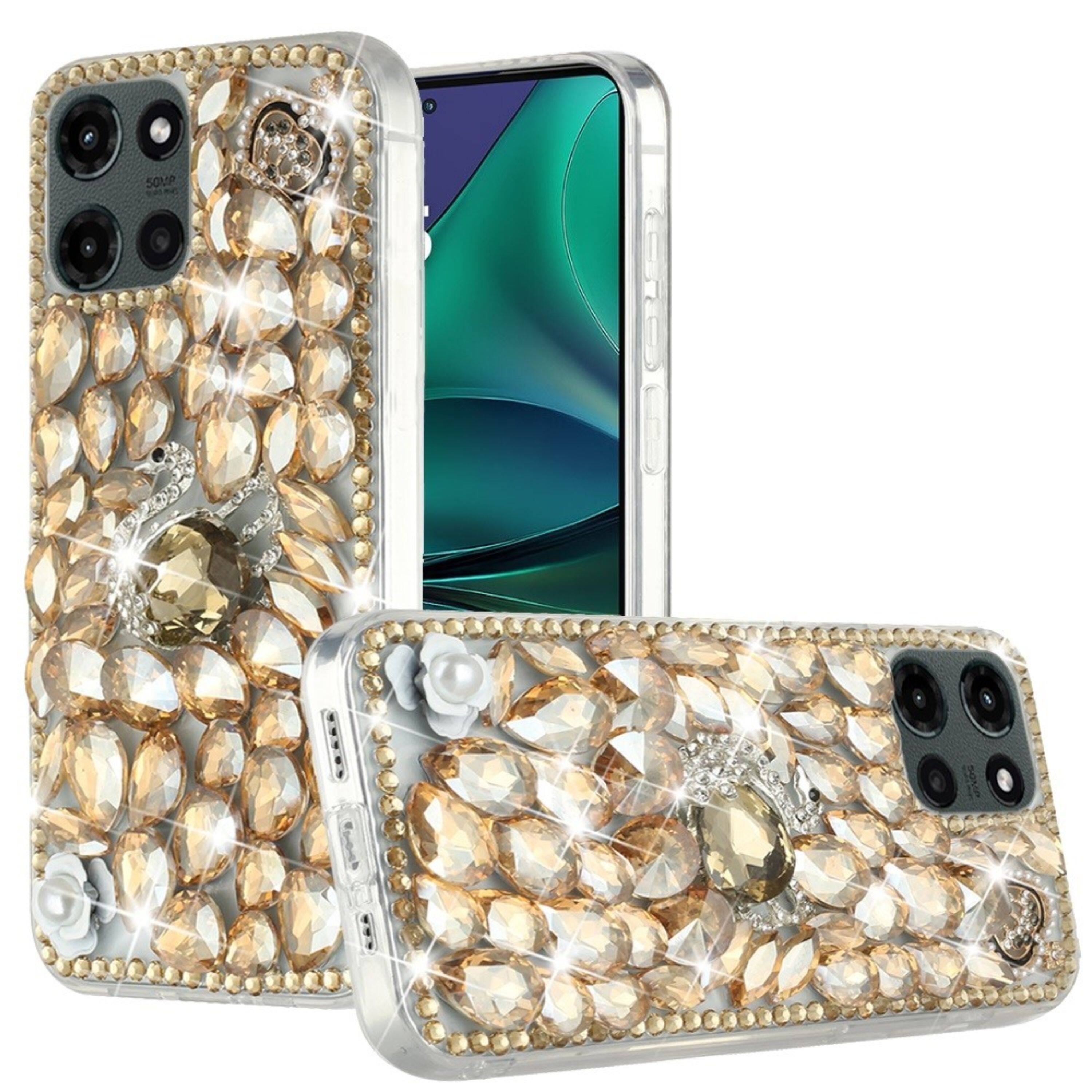 Front. Kitcheniva - Full Diamond Bling With 3D Jewel Case Plus Tempered Glass For Moto G Stylus 2026/2025 Gold Swan - Gold.