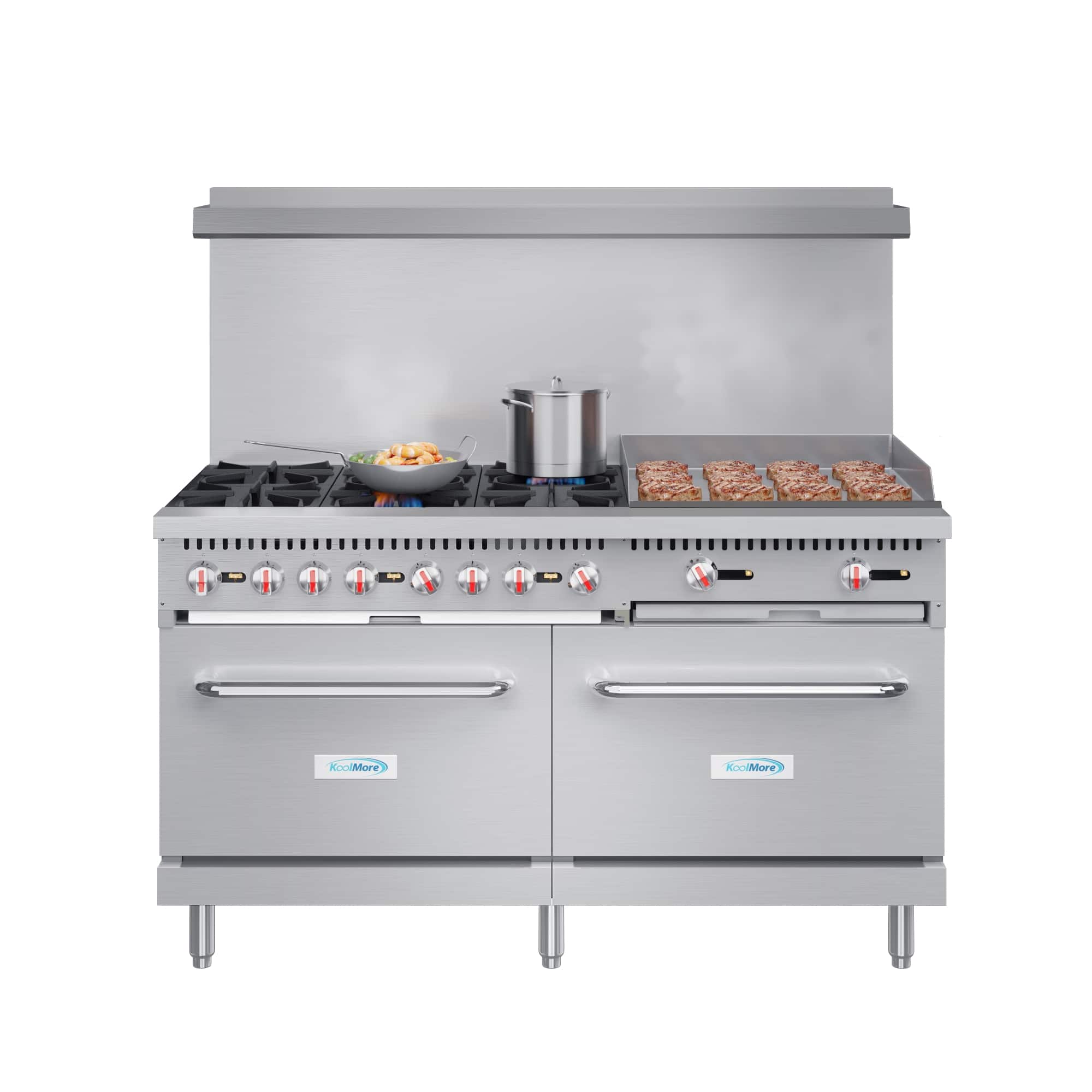 Koolmore - 60 in. 6 Burner Commercial Natural Gas Range with 24 in. Griddle in Stainless-Steel (KM-CRG60-NG) - Stainless Steel