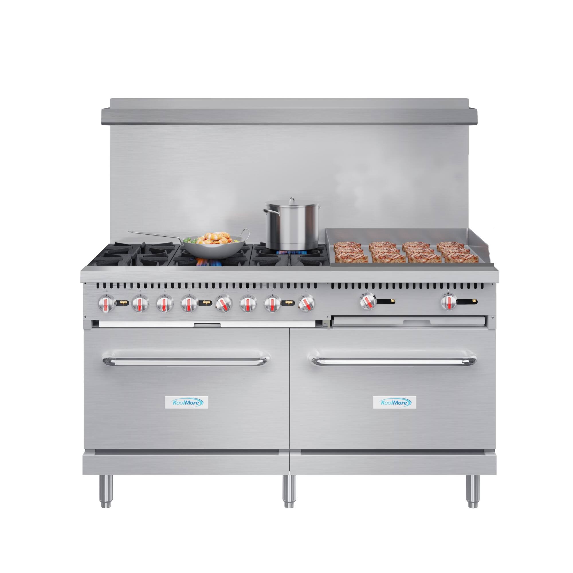 Koolmore - 60 in. 6 Burner Commercial Natural Gas Range with 24 in. Griddle in Stainless-Steel (KM-CRG60-NG) - Stainless Steel