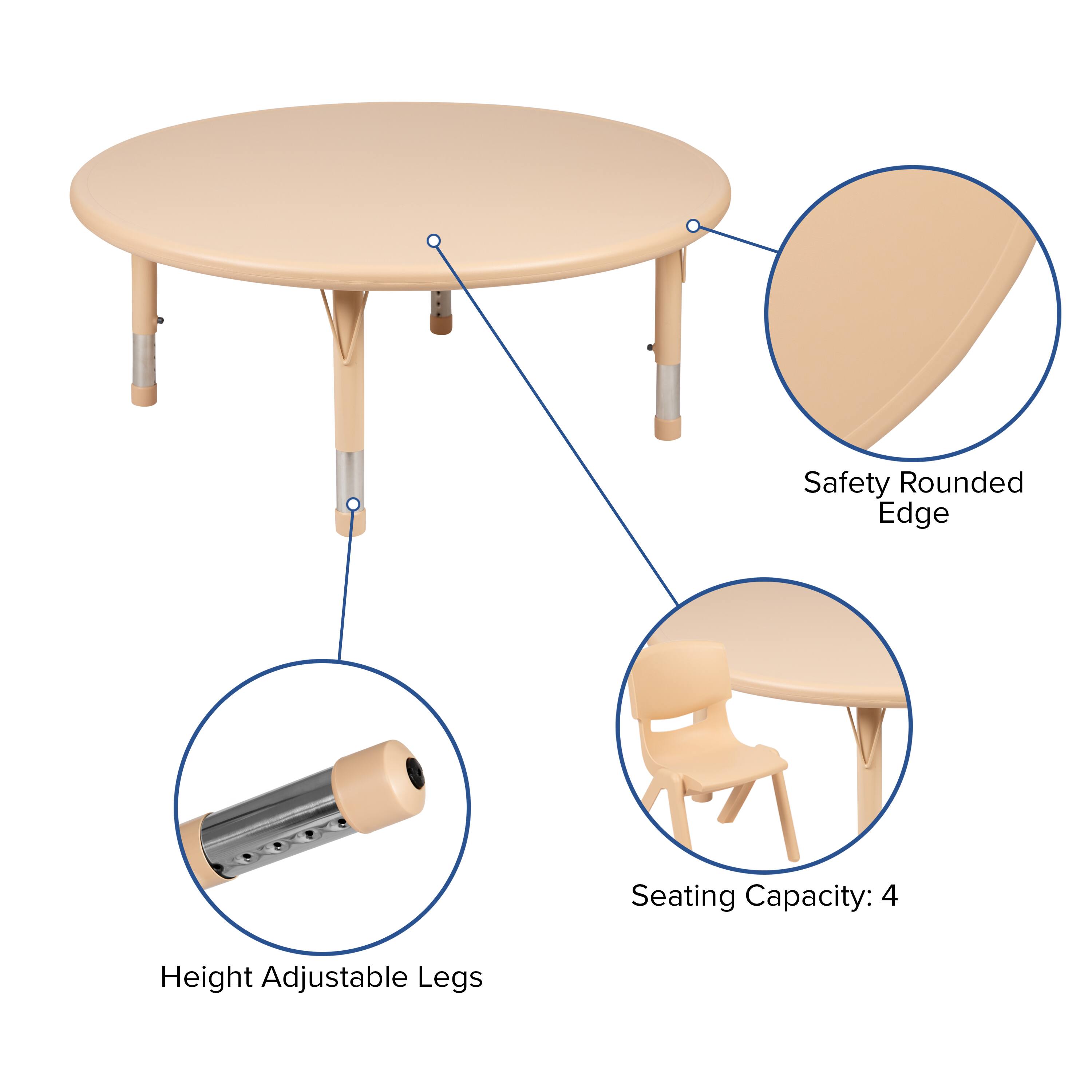 Safety Rounded Edge  
Seating Capacity: 4  
Height Adjustable Legs