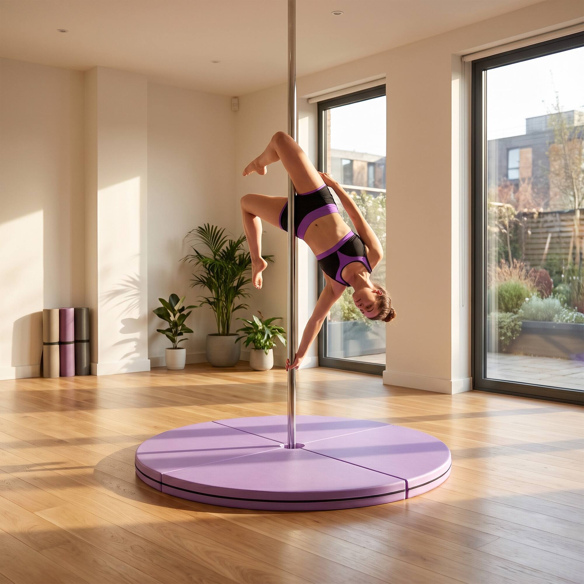 Alt View 6. Soozier - Dance Mat, 2"T x 5'W Folding Pole Crash Mat for Home, Lightweight and Foldable - Light Purple.