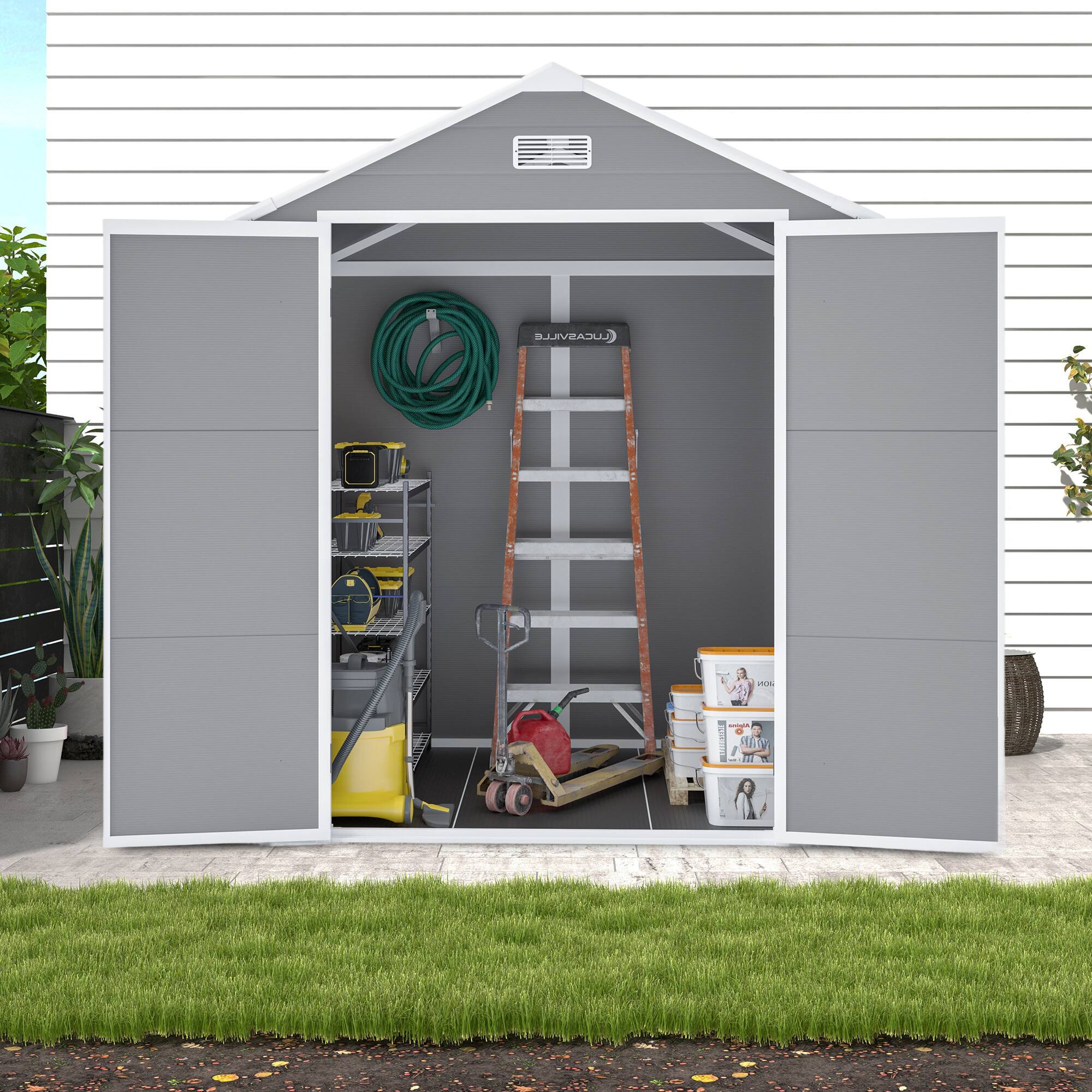 Angle. Mondawe - 6X5 FT Resin Storage Shed with Lighting Window - Grey.