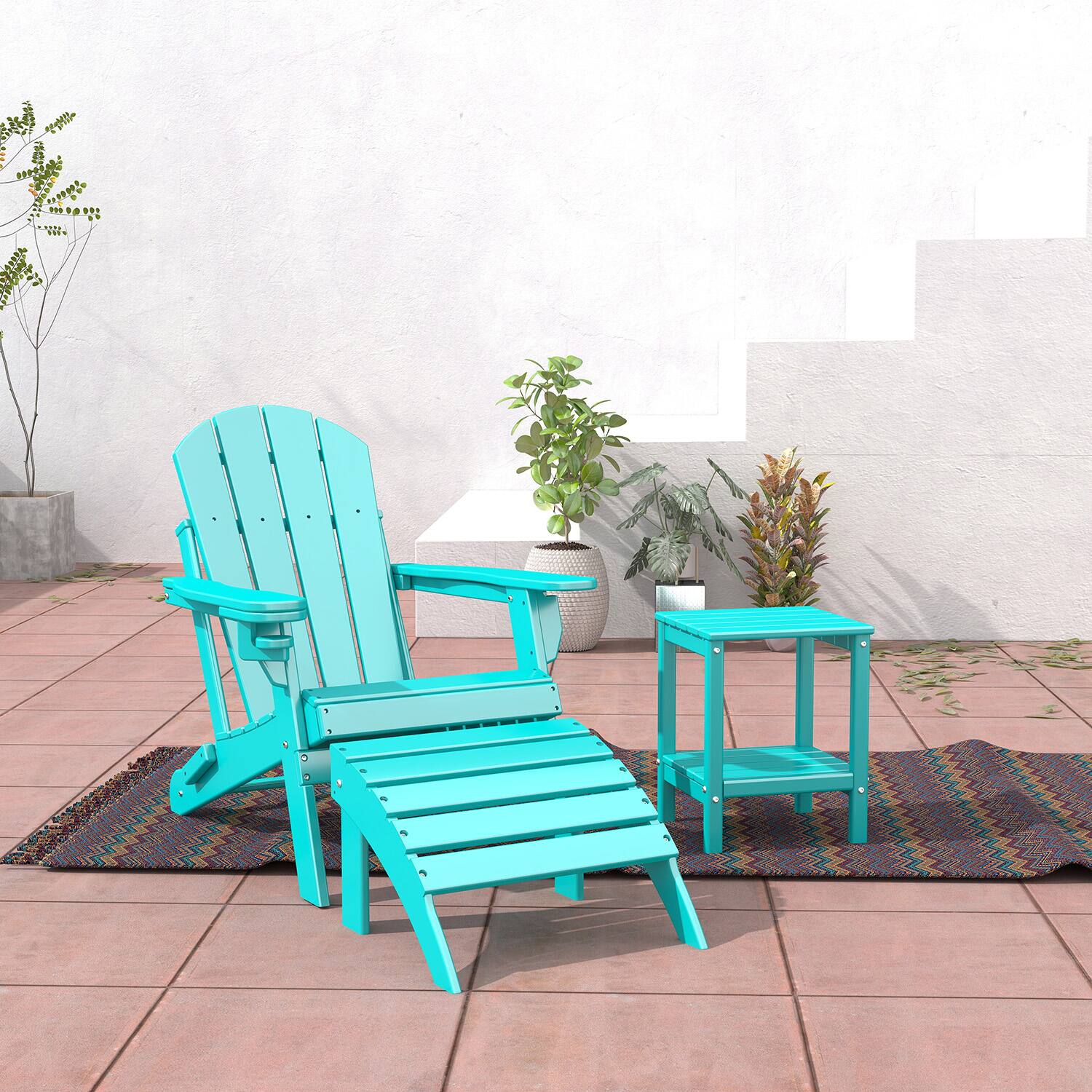Alt View 2. FODINGHILL - HDPE Adirondack Ottoman, All weather Footrest for Patio & Garden - Aqua.