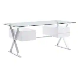 Sector 71" Glass Top Glass Office Desk by Modway - White