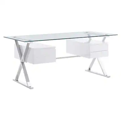 Front. Modway - Sector 71" Glass Top Glass Office Desk by Modway - White.