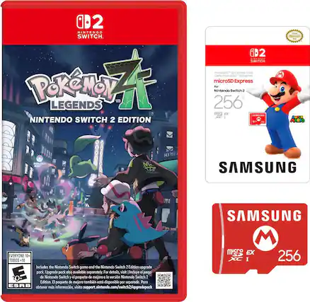 2 Nintendo Switch. Pokémon Legends: Zt. Nintendo Switch 2 Edition. Includes the Nintendo Switch game and the Nintendo Switch 2 Edition upgrade pack. Upgrade pack also available separately. For details, visit support.nintendo.com/switch2/upgradepack. ESRB: Everyone 10+.
microSDXC Express Card. For Nintendo Switch 2. 256GB. Samsung.
microSDXC Express. For Nintendo Switch 2. 256GB. Samsung.
