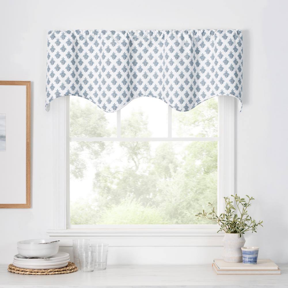 Angle. Ellis Curtain - Ellis Curtain Manchester 3" Rod Pocket 100% Cotton Machine Wash and Dry Tailored Valance 50" x 16" Blue - Blue.