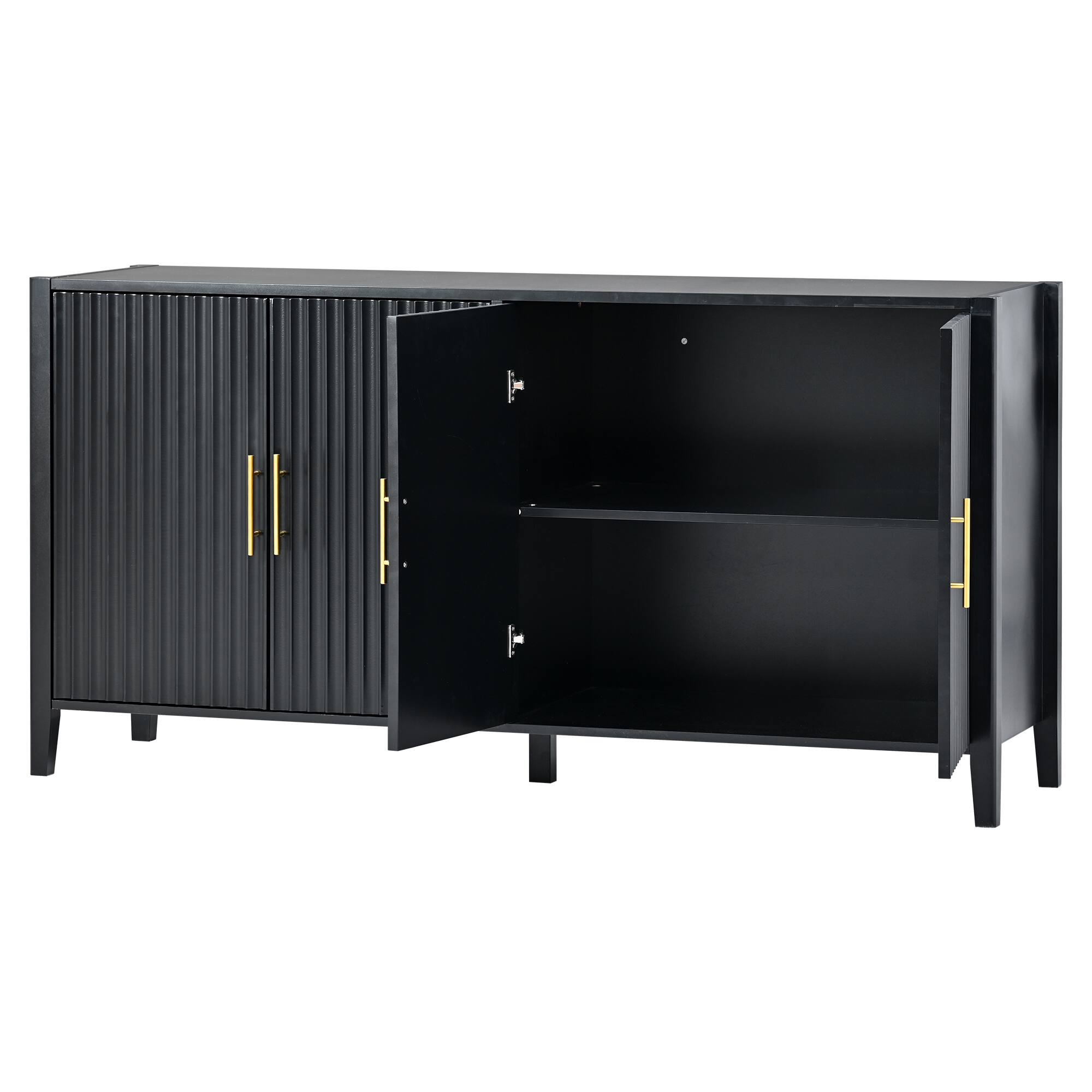 Front. Spaco - Spaco 63.1 Inch Modern Sideboard, Buffet with Wavy Slatted Doors, Cabinet with Wood Legs and Handles for Home - Black.