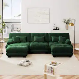 LOVMOR - Luxury Modular Sectional Sofa Couch Oversized U Shaped Cloud Couch for Living RoomDeep Seat Sofa Couch with 2 Ottomans - Green