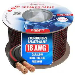 Cables Direct Online - 18/2 250FT Speaker Wire CCA (Copper-Clad Aluminum) 18AWG 2-Conductor Cable Low Voltage Home Theater Car Audio - Black