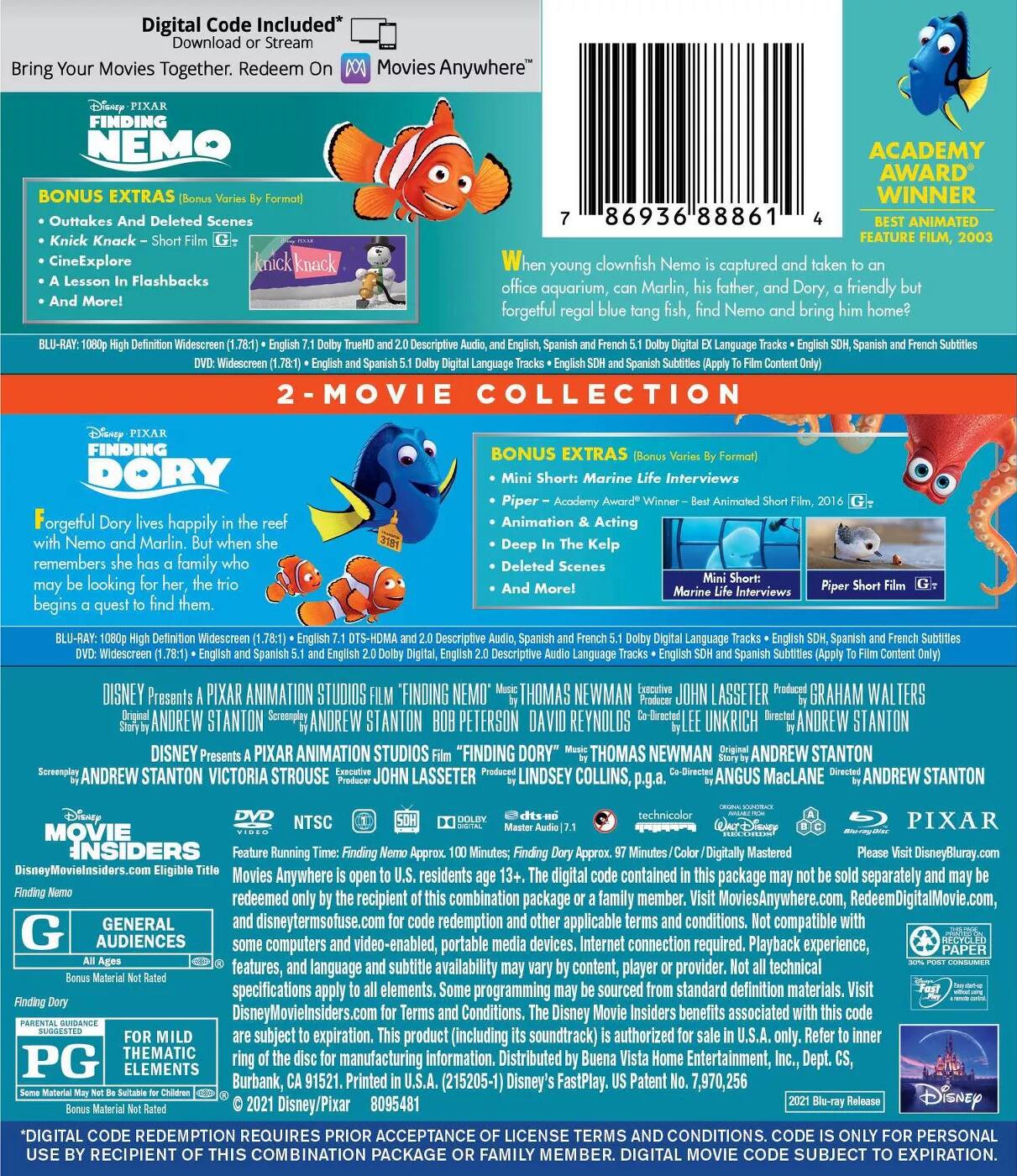 Alt View 1. Finding Nemo / Finding Dora: 2-Movie Collection   - BLU-RAY.