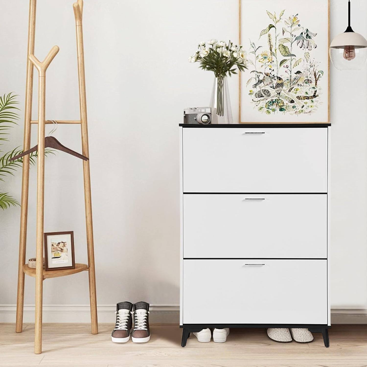 Alt View 5. Babevy - 47" Shoe Storage Cabinet with 3 Flip Drawers, Narrow Freestanding Wooden Shoe Organizer for Entryway - White.