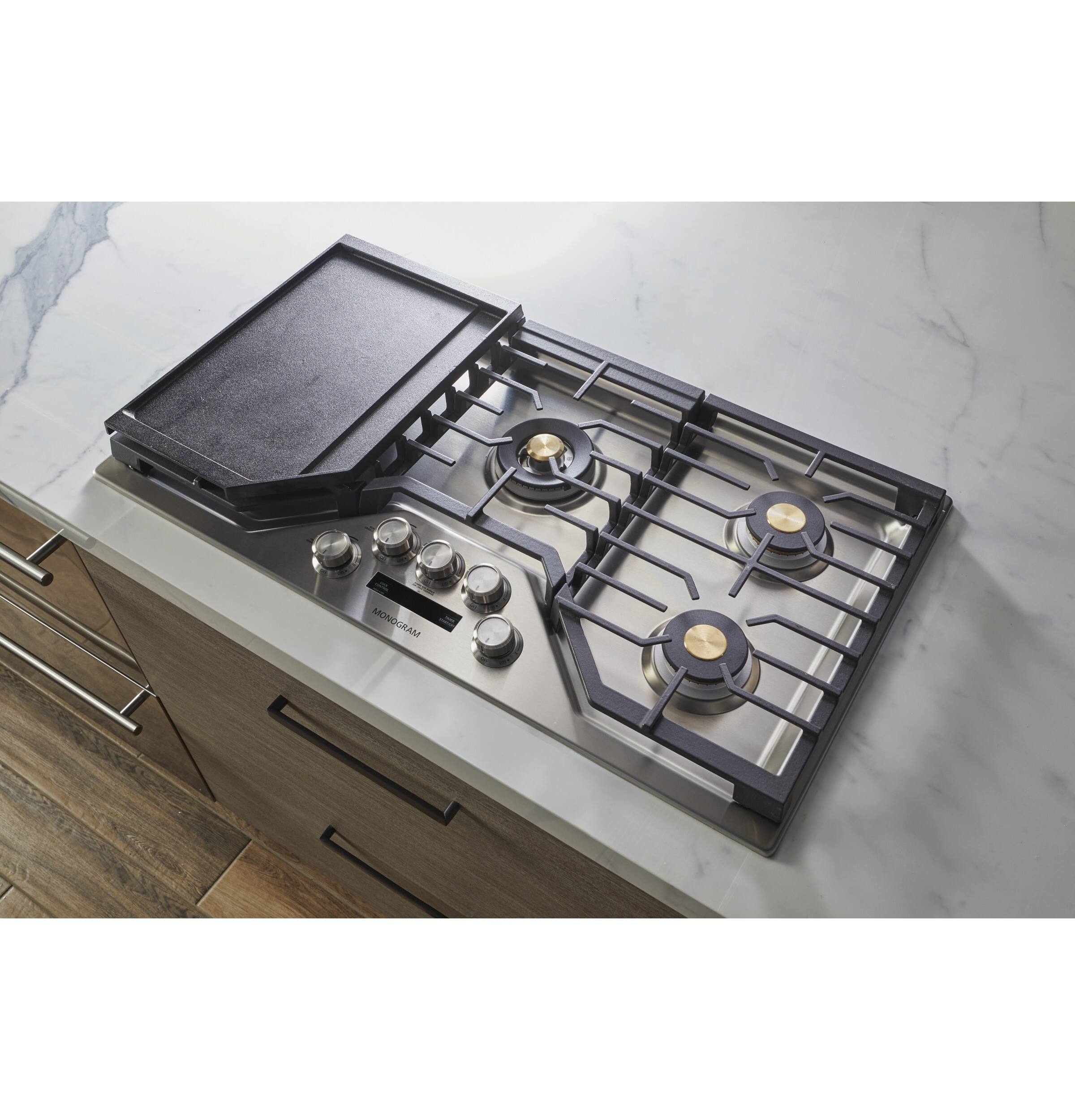 Alt View 37. Monogram - 36" Built-In Gas Cooktop with 5 burners and Sapphire Glass Precision Knobs - Stainless Steel.