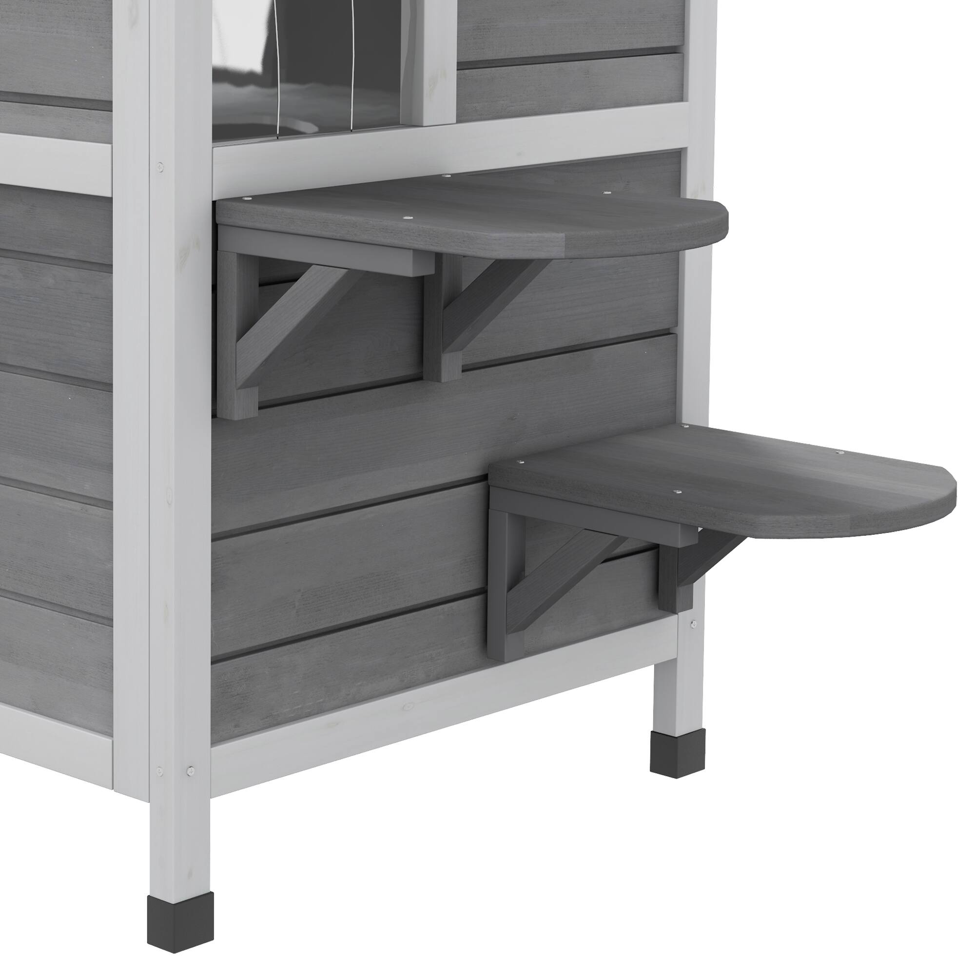 Alt View 5. Pawhut - 2-story Outdoor Cat House, Weatherproof Wooden Enclosure for Feral Cats, Escape Door, Openable Roof, Jumping Platforms.