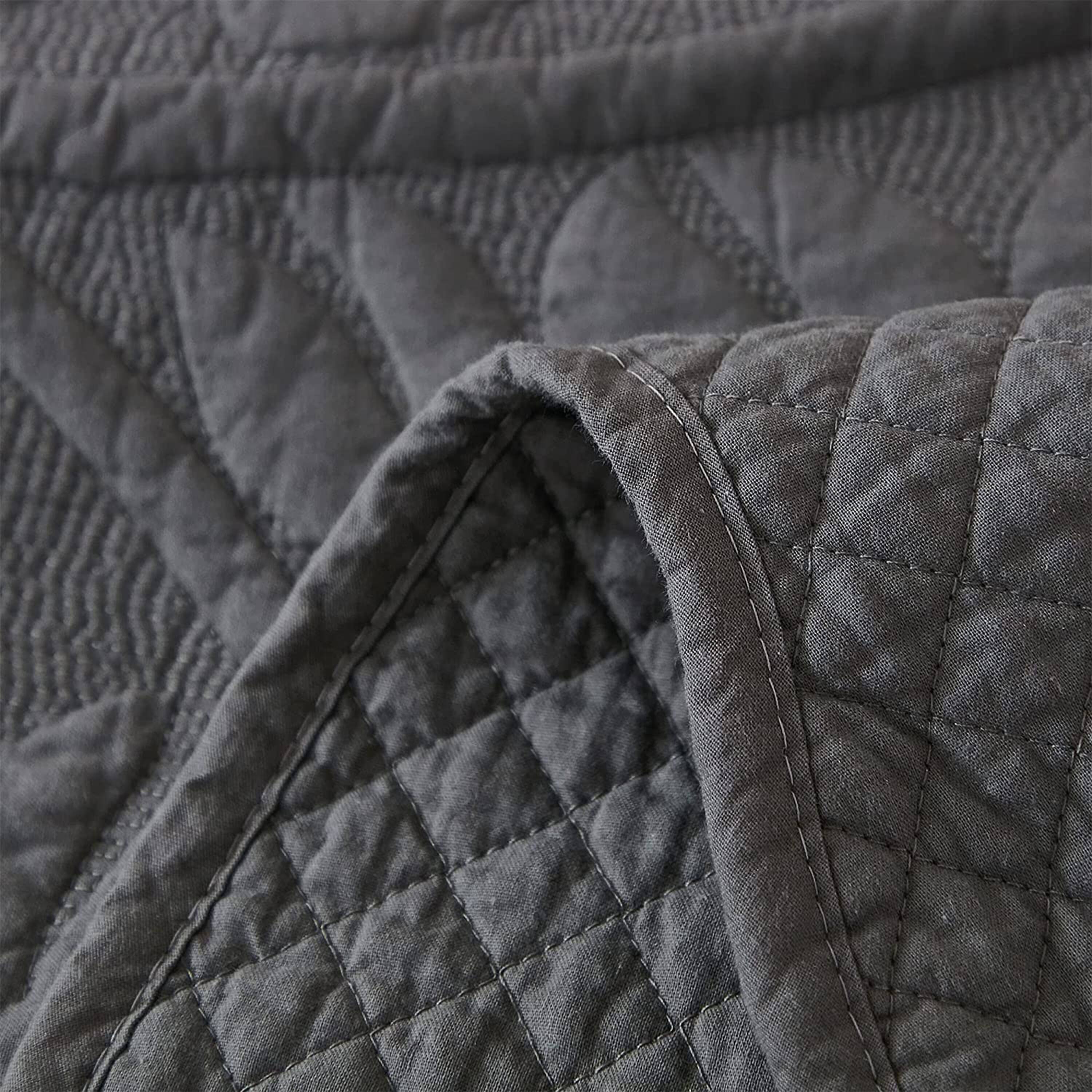 Back. MarCielo - Marcielo 2/3 Piece 100% Cotton Oversized Bedspread Lightweight Quilt Set - Heather Grey.