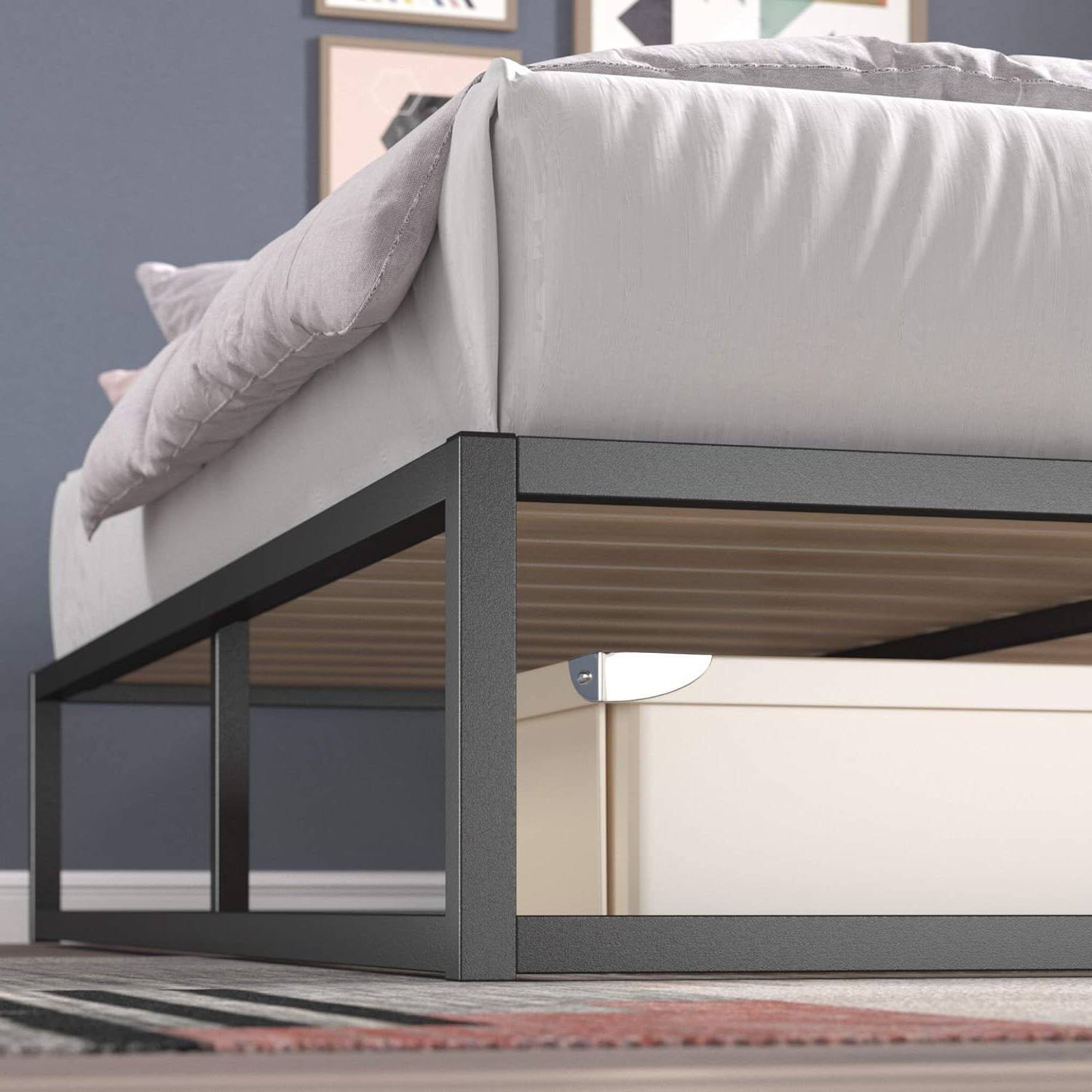 Left. Hivvago - Twin size 10-inch Low Profile Modern Metal Wood Slat Platform Bed Frame - Black.