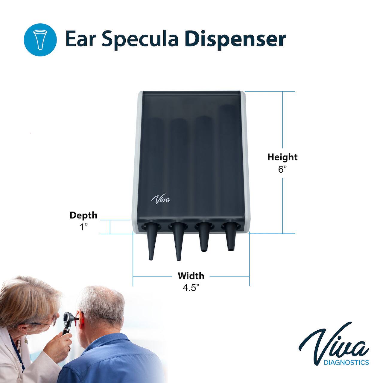 Ear Specula Dispenser Height 6" Depth 1" Width 4.5" Viva Diagnostics