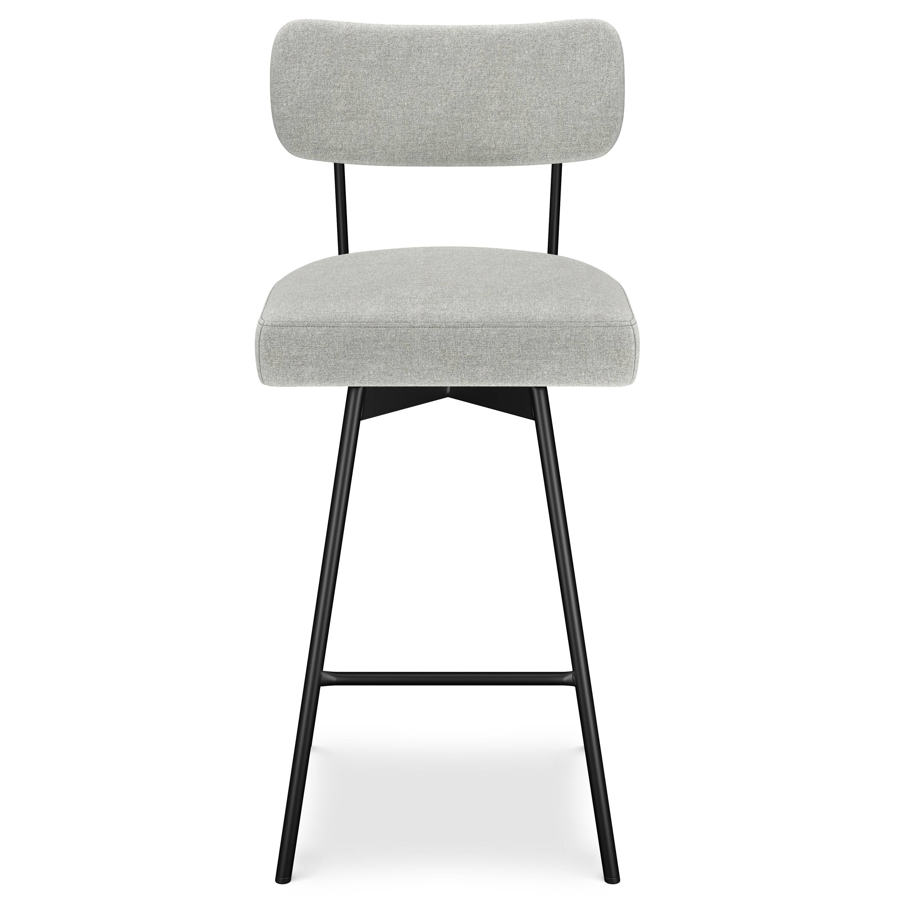 Left. Simpli Home - Giselle Contemporary Modern Swivel Bar Stool (Set of 2) in Light Grey  Polyester Linen - Light Grey.