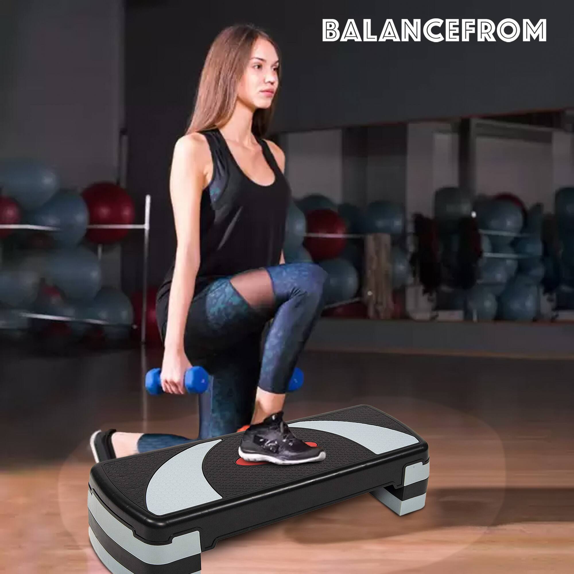 Alt View 2. BalanceFrom Fitness - BalanceFrom Fitness Adjustable Workout Aerobic Step Platform Trainer, Gray/Black - Black/Gray.