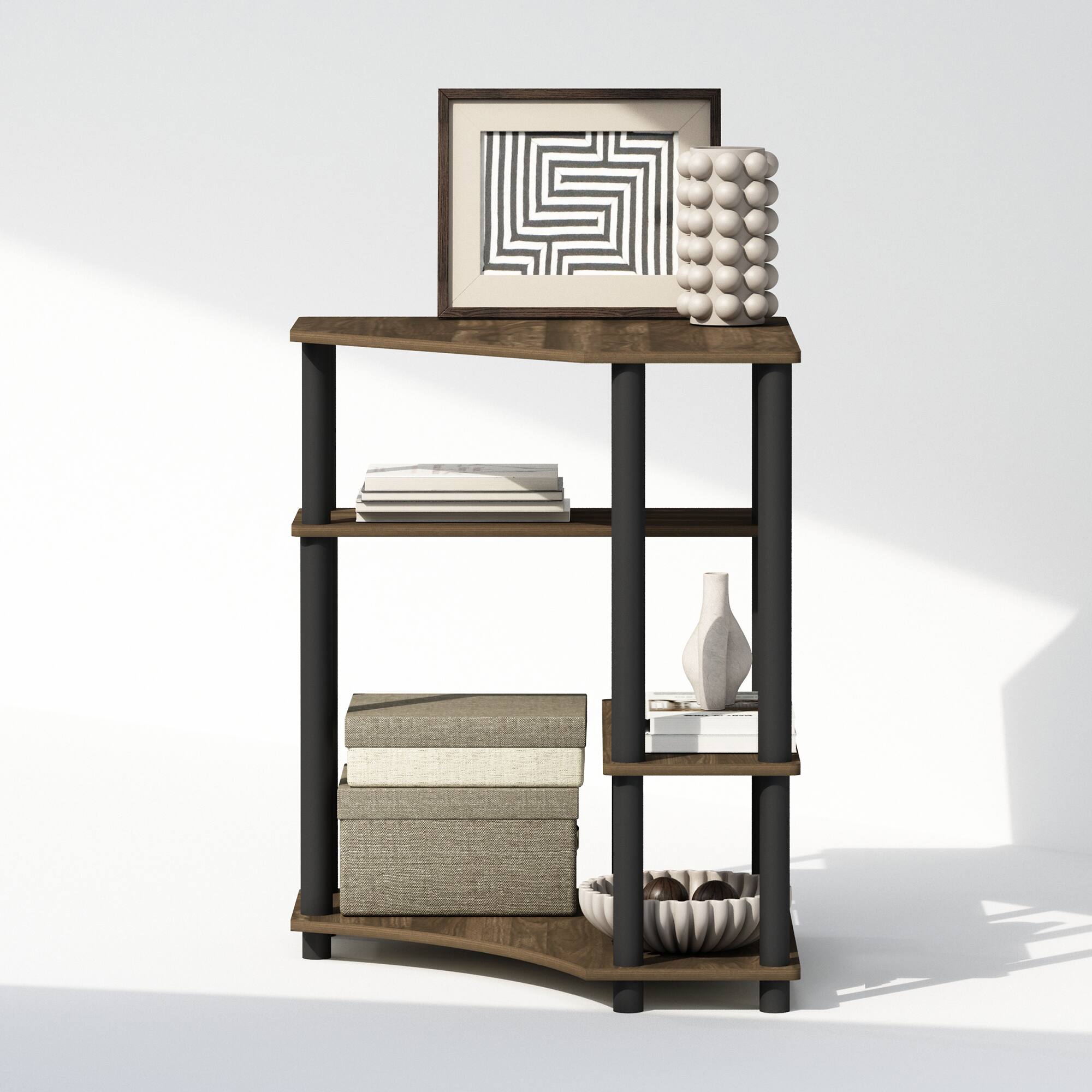Alt View 3. Furinno - Turn-N-Tube Multipurpose Corner Shelf, Display Rack, Bookshelf, Columbia Walnut/Black - Columbia Walnut/Black.