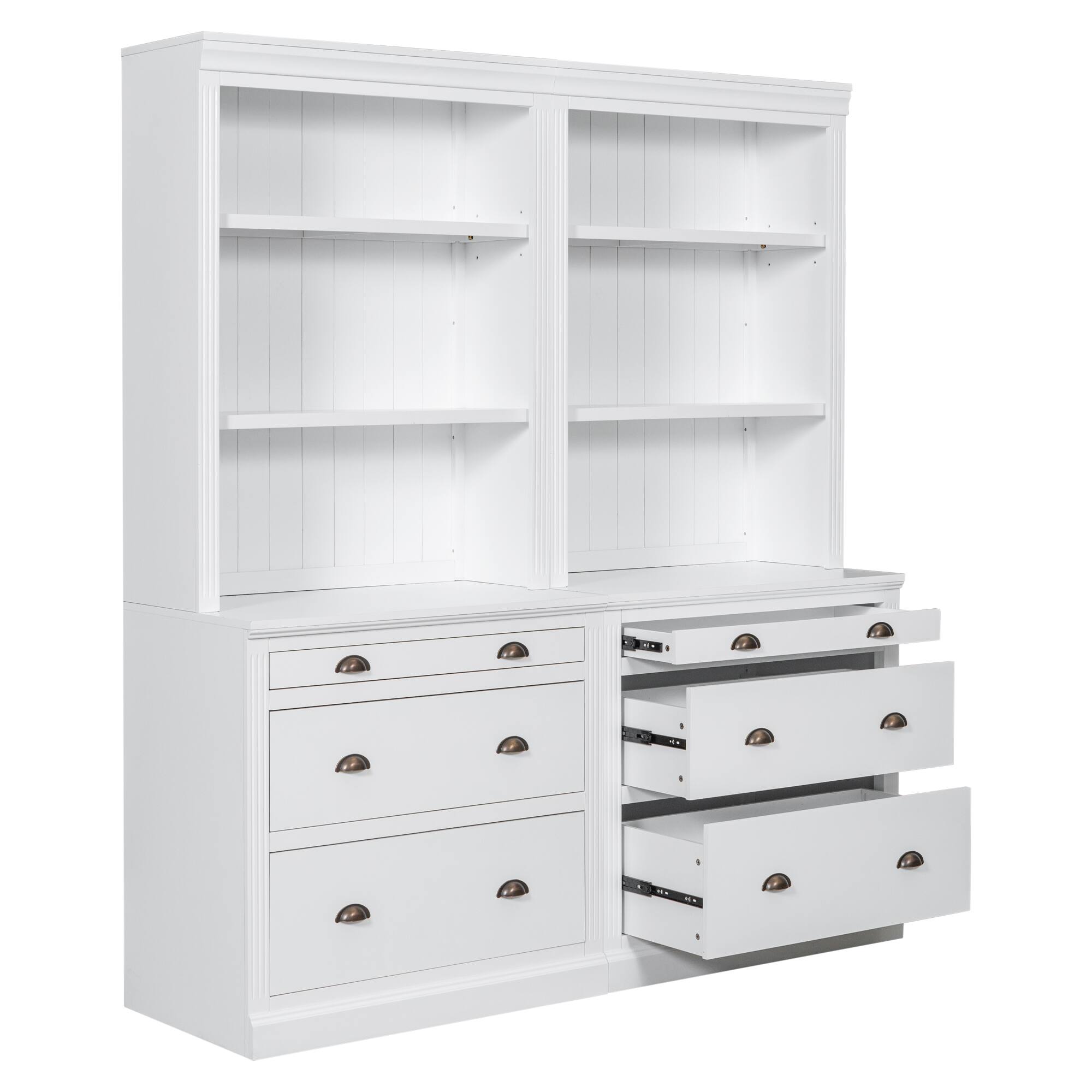 Alt View 1. APRILSOUL - 83.4"Tall Modern Bookcase Suite with LED Lighting, Drawers and Open Shelves,2-Piece Set Storage Bookshelf.