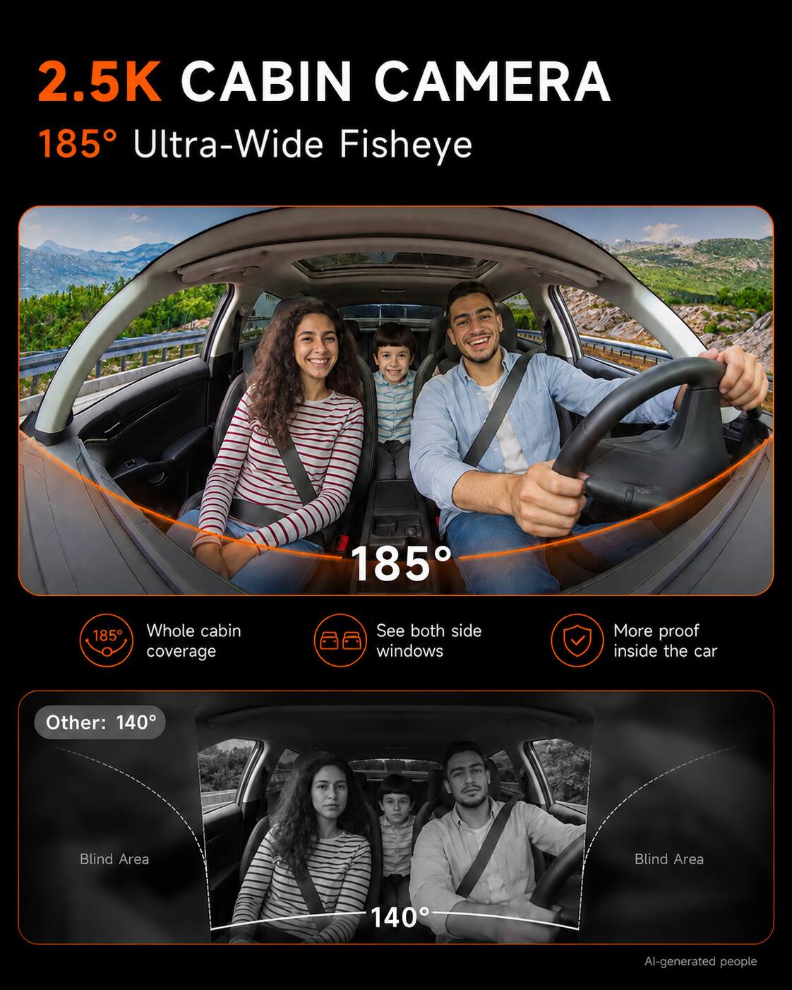 E YEEGER 360° 4K Dual Dash Cam Front & 2.5K 185° Cabin Camera Night ...