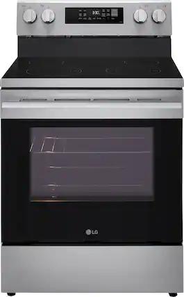 Front. LG - 30-in Wide 6.3 Cu. Ft. Freestanding Electric Convection Smart Range with 4 Elements, Air Fry and WideView Window - Stainless Steel.