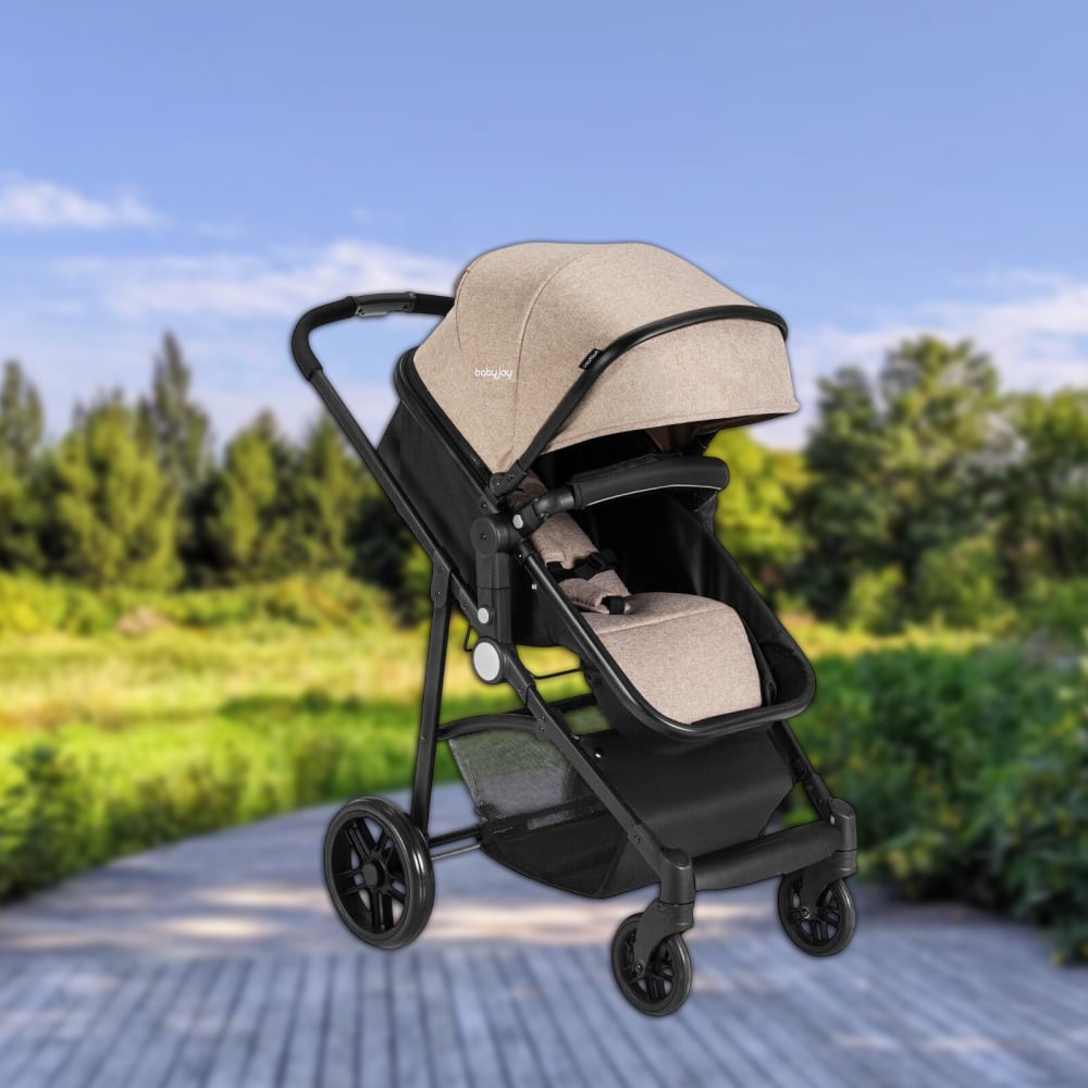 Hivvago - 2-in-1 Convertible Foldable Baby Stroller for Newborns and Infants - Light Brown