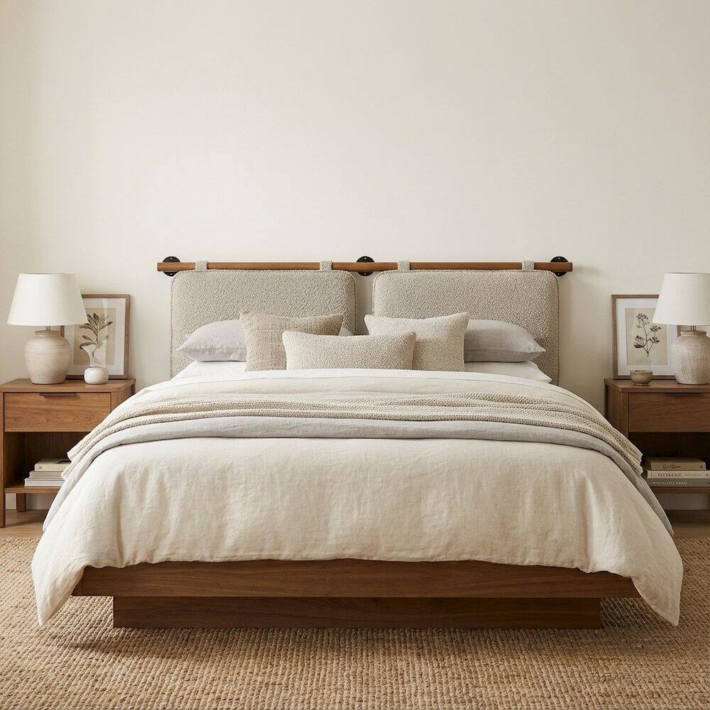 Left. FurniFact - Chenille Upholstered King Size Headboard Wall-Mounted with Soft Padding - Brown.