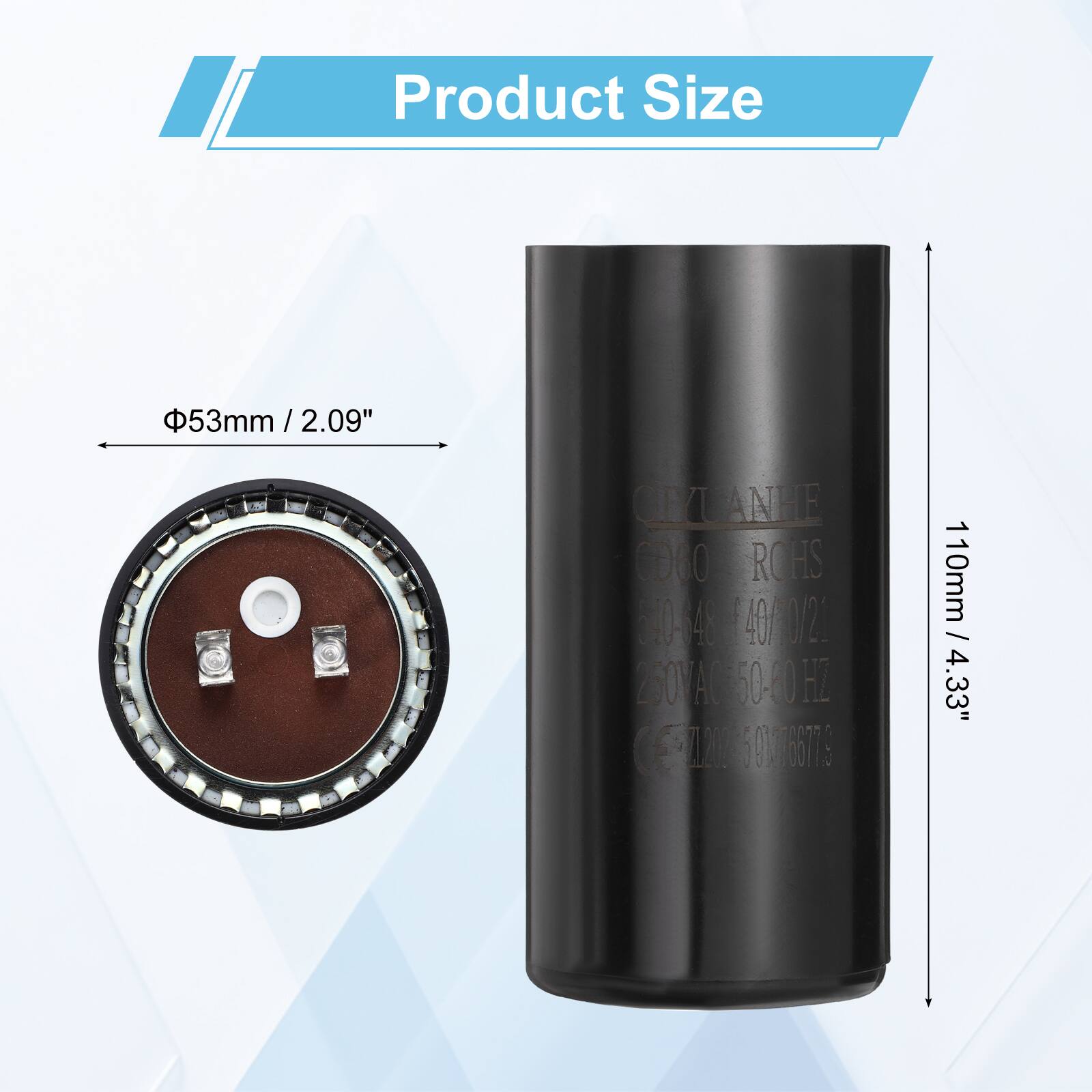 Product Size

53mm / 2.09"  
110mm / 4.33"  

CIYUANHE CD60 ROHS  
10048  
4900/2  
2GOVAC  
50-00  
H2  
L  
60)76677S