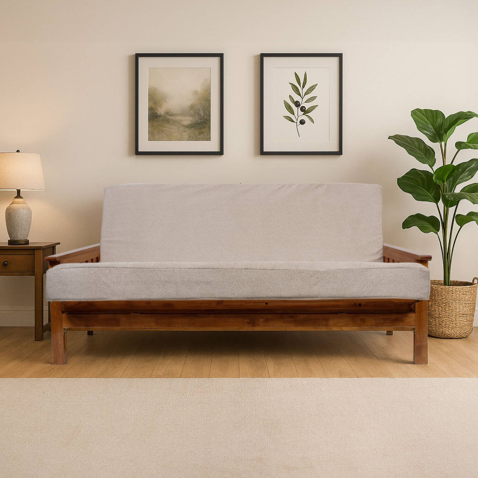 Left. GOODSILO - Full Premium Foldable Futon Mattress with Memory Foam Infusion and Removable Washable Cover - Beige+Light Natural.